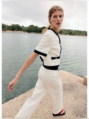 Zara Cream Wide-Leg Pants